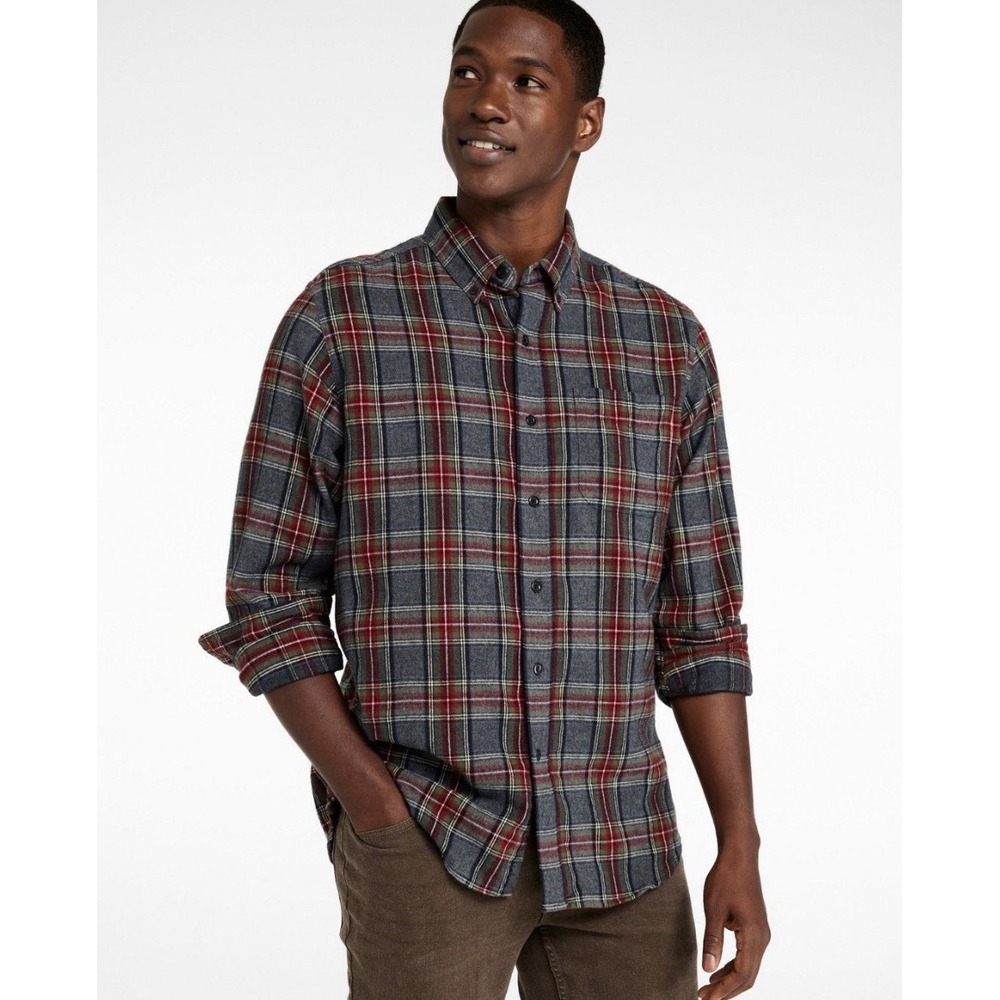 L.L. Bean Men's Scotch Plaid Flannel Shirt Traditional Fit Grey Stewart XL Tall